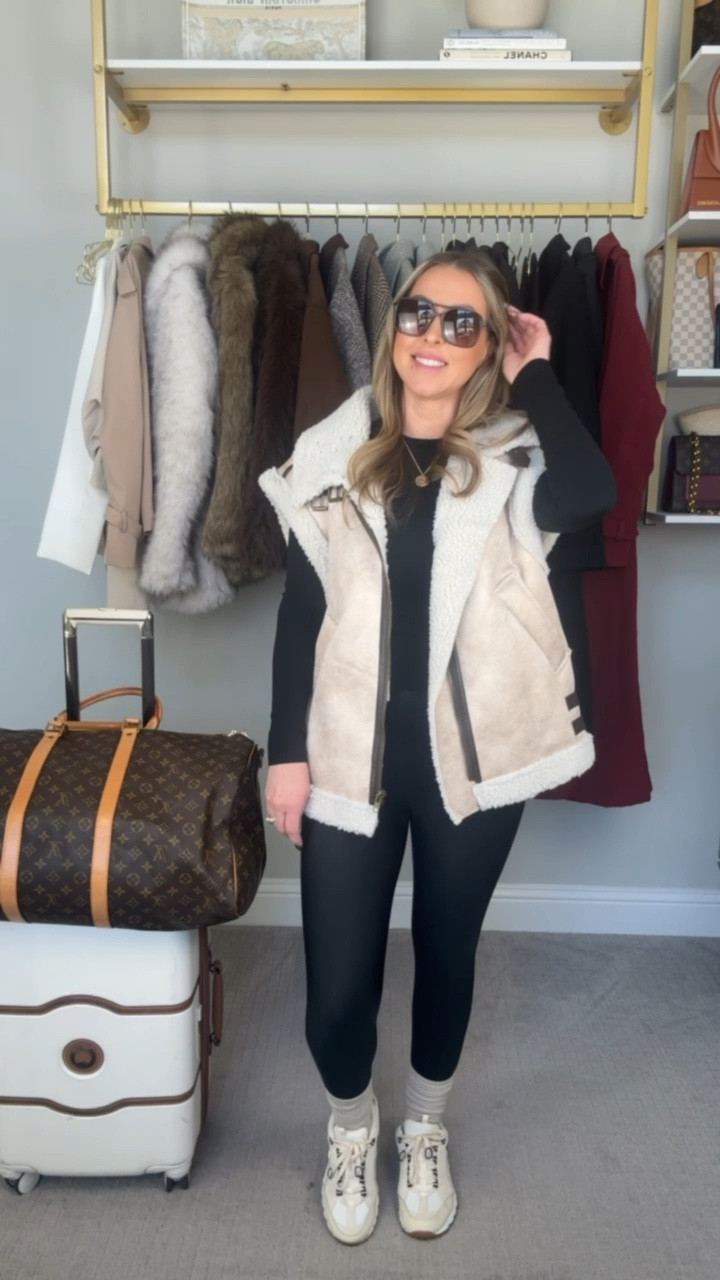 An easy chic airport outfit! Leggings, top, vest, shoes and travel bags linked ⬆️

#LTKStyleTip #LTKSeasonal #LTKTravel