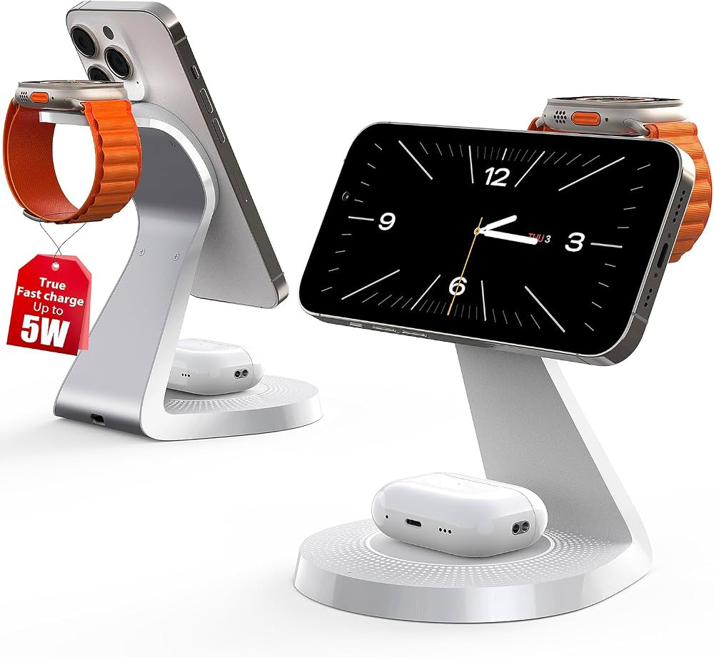 3 in 1 Charging Station for Apple Devices, Mag-Safe Charger Stand Fast Charging, Wireless Charger... | Amazon (US)