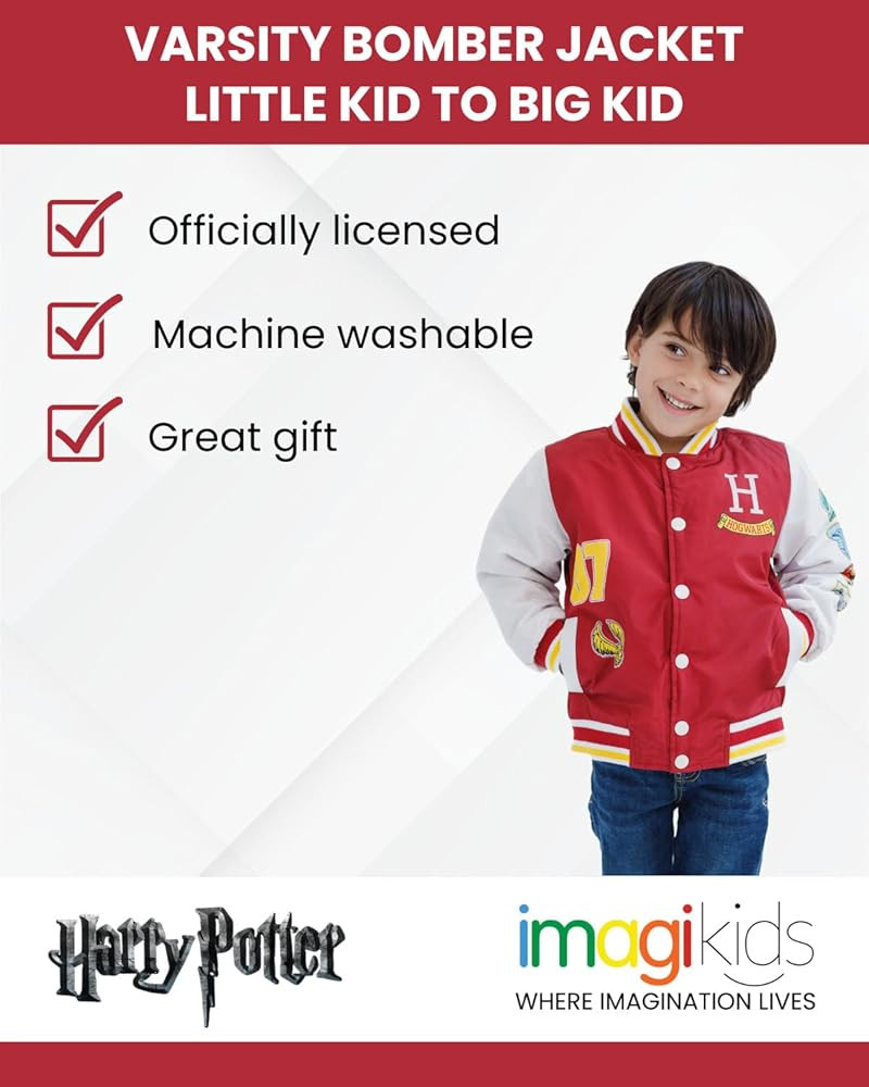 Harry Potter Varsity Bomber Jacket Little Kid to Big Kid Sizes (5-6 - 18-20) | Amazon (US)