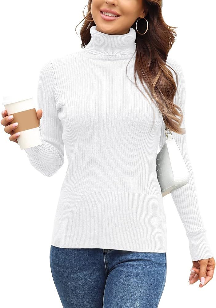 Rocorose Women's Ribbed Turtleneck Sweater Long Sleeve Knitted Solid Pullover | Amazon (US)