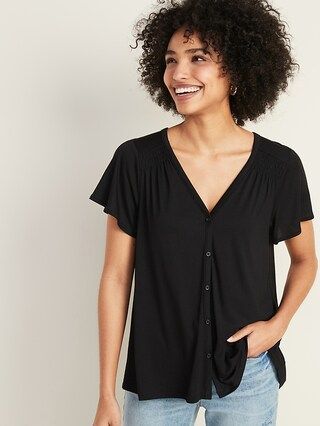 V-Neck Button-Front Jersey-Knit Top for Women | Old Navy (US)