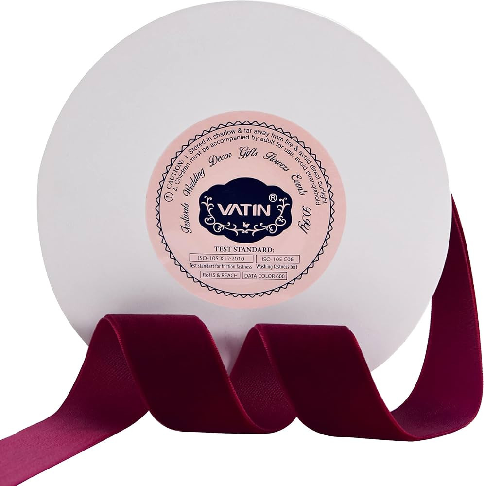 VATIN 1" Wide Crushed Velvet Ribbons by 10 Yards Spool, Burgundy, Perfect use for Choker. | Amazon (US)