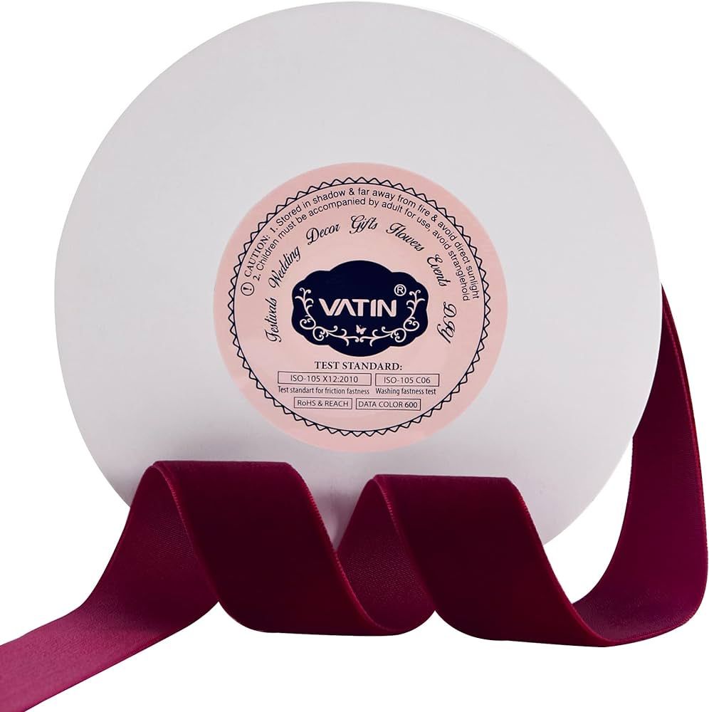 VATIN 1" Wide Crushed Velvet Ribbons by 10 Yards Spool, Burgundy, Perfect use for Choker. | Amazon (US)