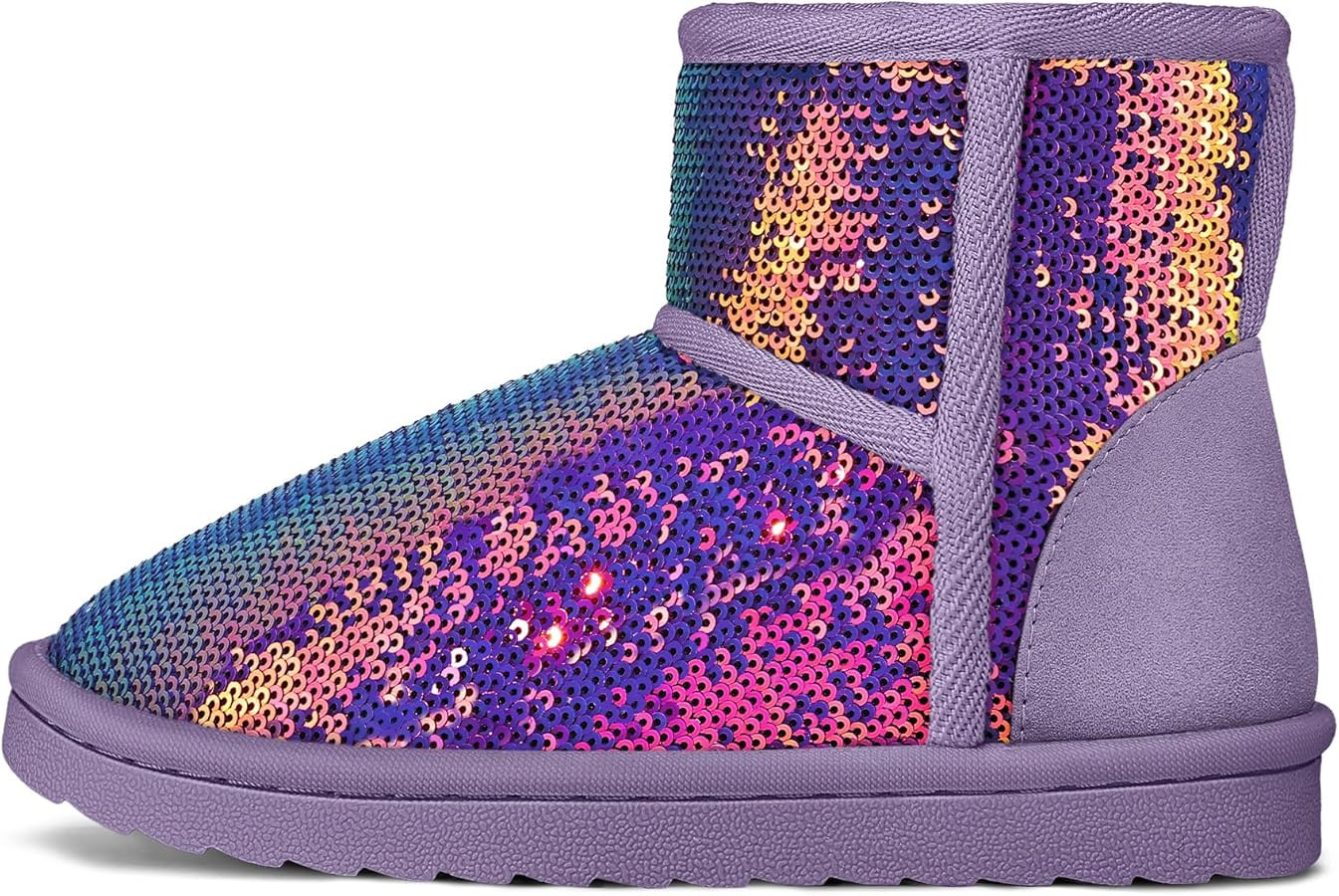 K KomForme Girls Winter Boots Sparkle Sequins Warm Snow Shoes Fur Lined Lightweight Comfy (Toddle... | Amazon (US)