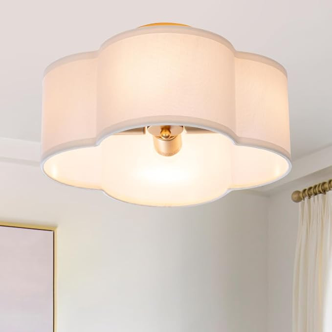 VILUXY Modern Flush Mount Ceiling Light Fixture Farmhouse White Fabric Semi Ceiling Lamps with Go... | Amazon (US)