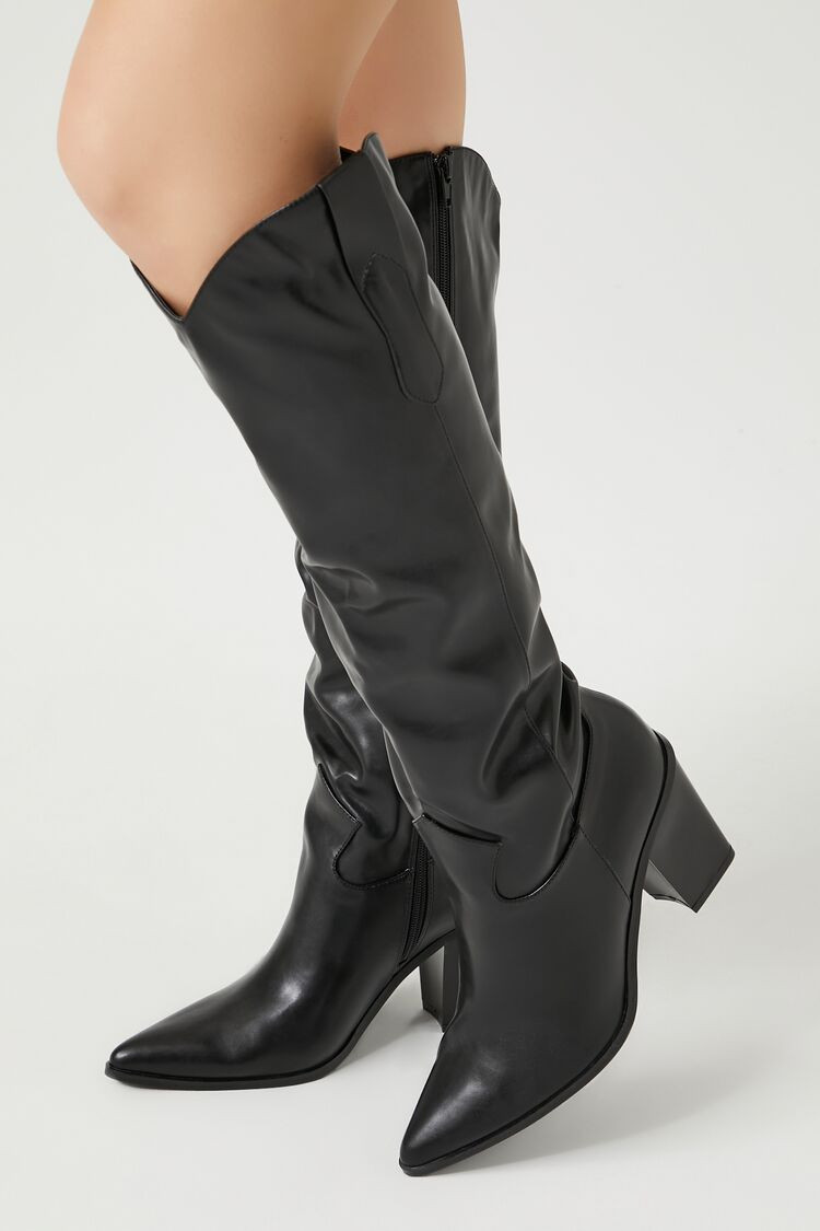 Faux Leather Knee-High Cowboy Boots | Forever 21 (US)
