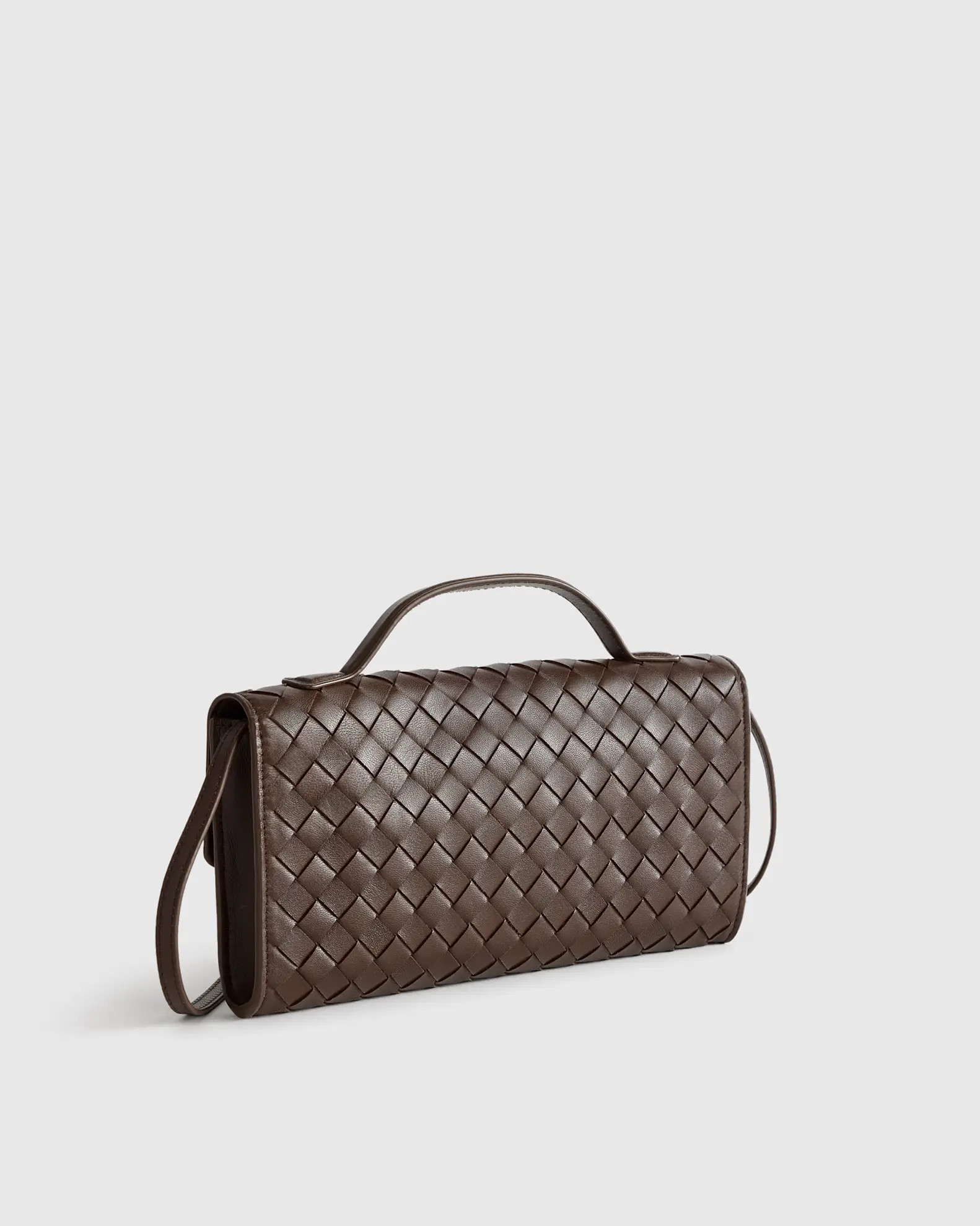 Italian Leather Handwoven Top Handle Clutch in Dark Brown | Quince