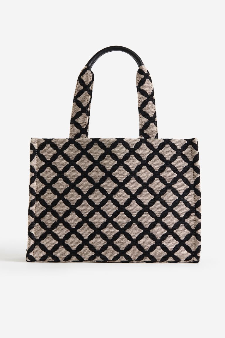 Cotton-blend Tote Bag - Beige/black patterned - Ladies | H&M US | H&M (US + CA)