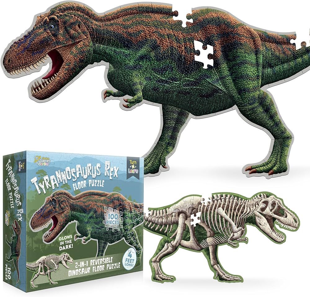 Tyrannosaurus Rex Dinosaur Jigsaw Puzzle | 100-Piece Double Sided Floor Puzzle with Glow-in-The-D... | Amazon (US)