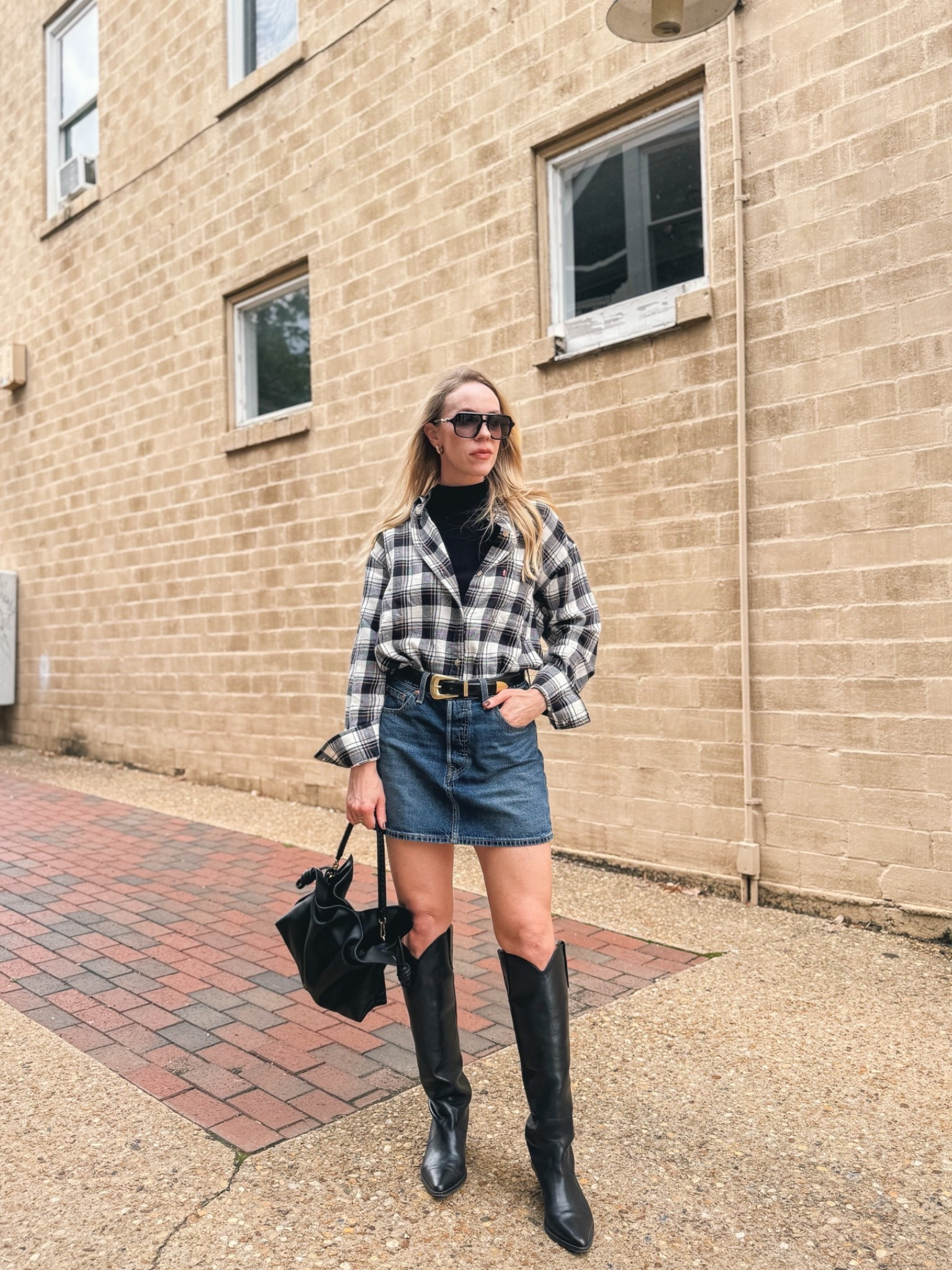 Western chic fall outfit with flannel shirt, @levi denim mini skirt, black cowboy boots

#LTKSeasonal #LTKOver40 #LTKSaleAlert