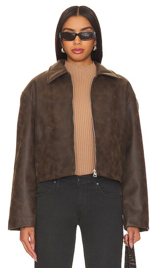 Naomi Cropped Jacket in Brown | Revolve Clothing (Global)