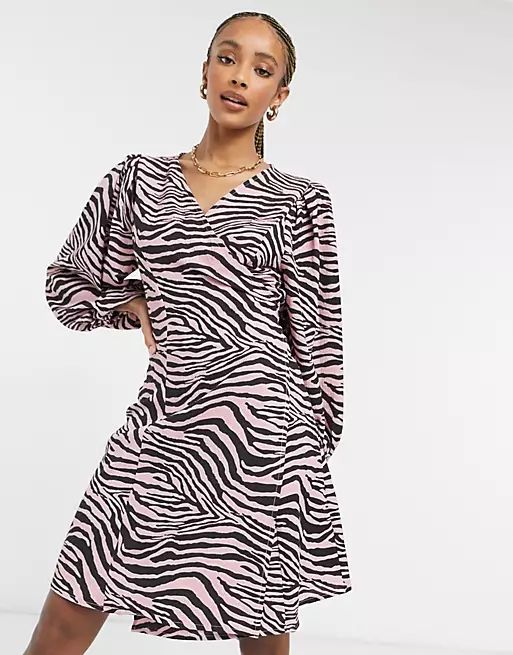 Only wrap mini dress in pink zebra print | ASOS (Global)