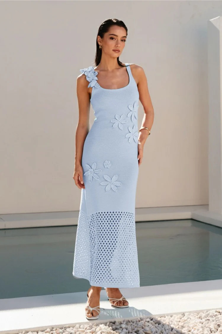 Koh Samui Crochet Midi Dress - Sky Blue | Confête