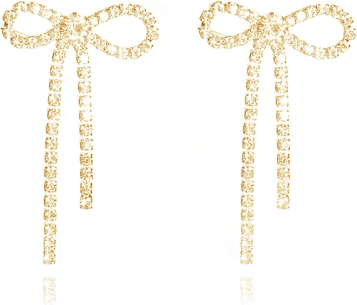 Bow Earrings for Women Trendy Sparkly Rhinestone Chain Tassel Earrings Bow Pearl Dangle Earrings ... | Amazon (US)