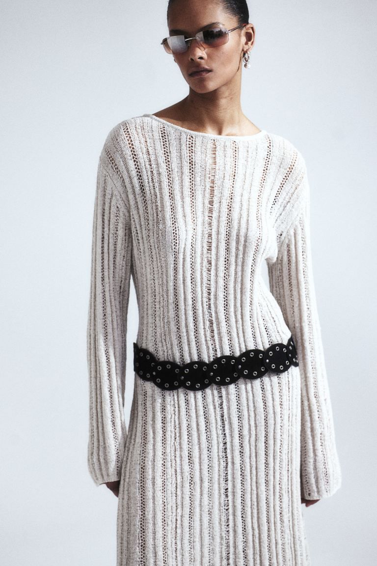 Ladder-stitch-look Knit Dress - Light beige - Ladies | H&M US | H&M (US + CA)