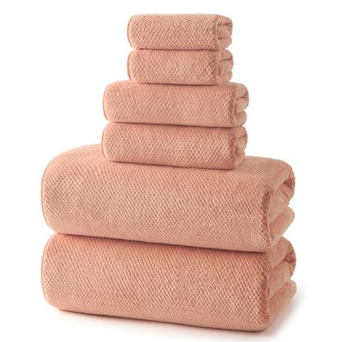 REDKISS Ultra Soft 6 Piece Towel Set, Premium Towels for Bathroom, Highly Absorbent, Quick Dry, Lightweight Bath Towels Set Collection, Includes 2 Bath Towels, 2 Hand Towels, 2 Washcloths, Orange | Amazon (US)