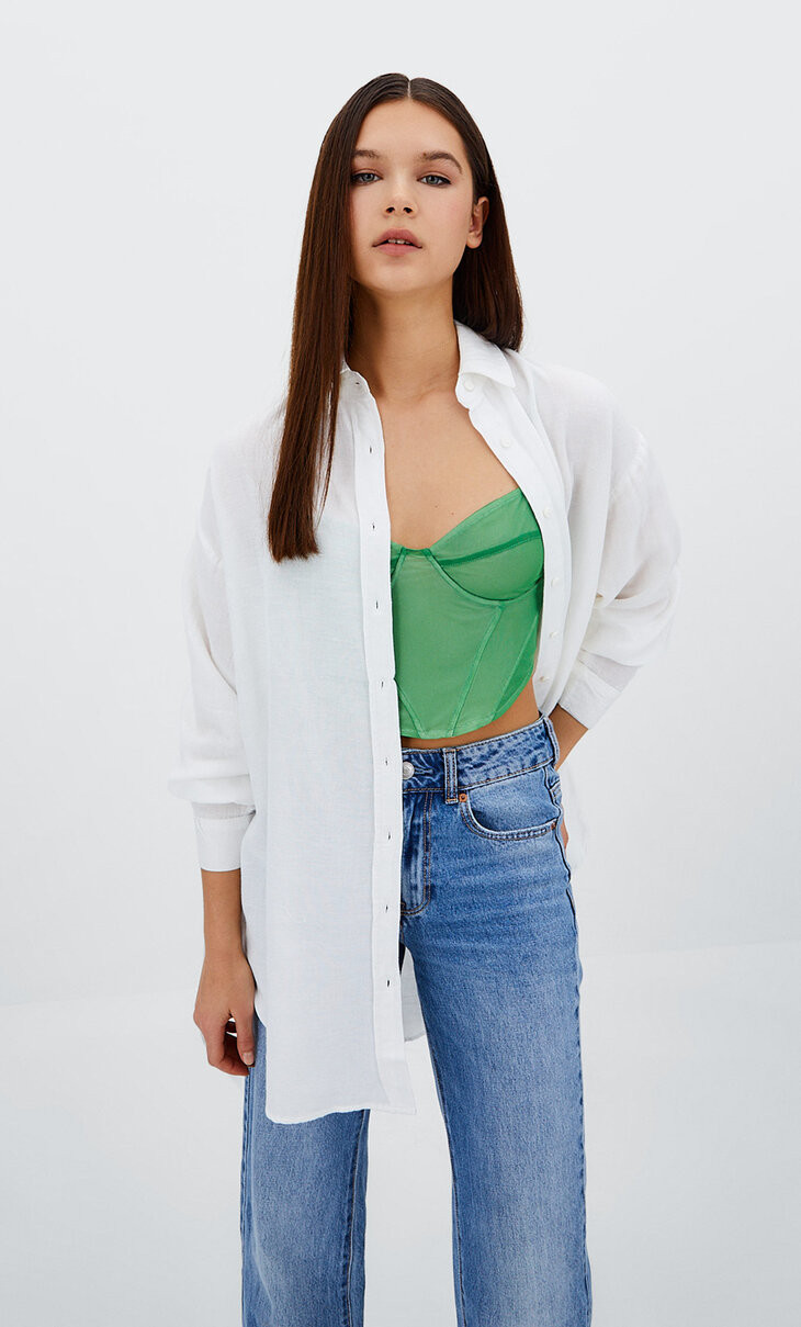 Chemise longue rustique - Mode femme | Stradivarius France | Stradivarius (FR)