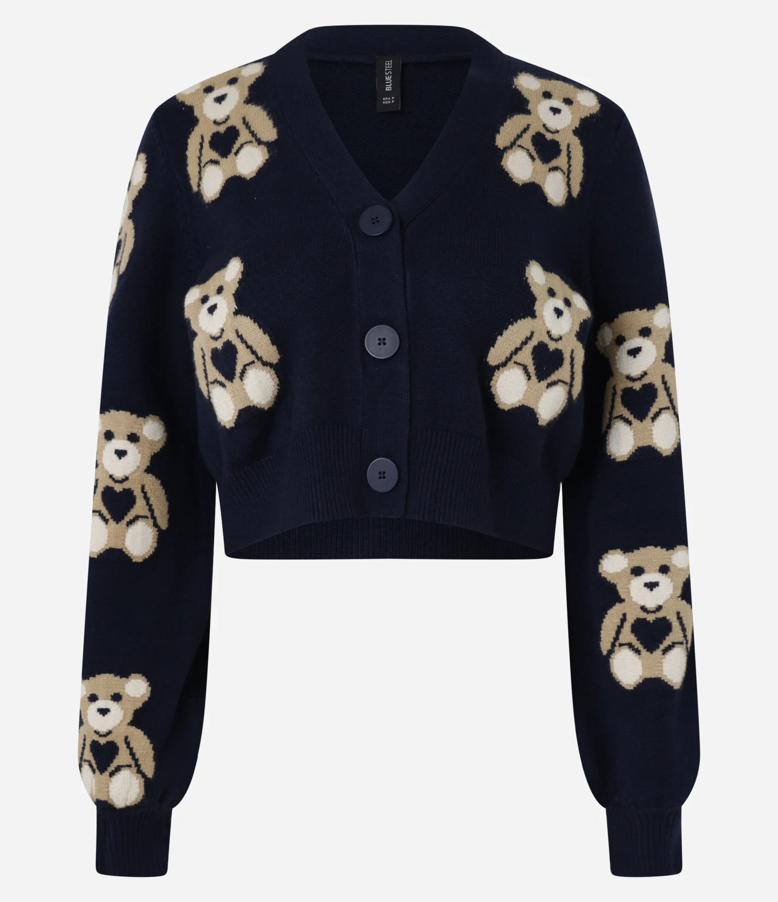 Cardigan Curto em Jacquard com Botões e Ursinhos em Repetição Azul Escuro - Lojas Renner | Renner (BR)