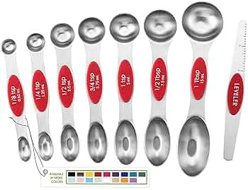 Spring Chef Red Stainless Steel Magnetic Measuring Spoons Set of 8 with Leveler, Dual Sided Nesti... | Amazon (US)