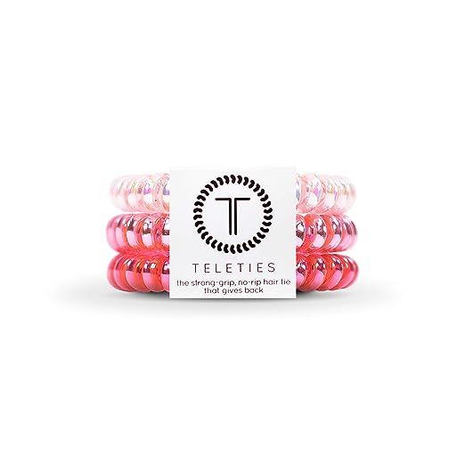 TELETIES Small Think Pink Hair Ties, Hair Coils 3 pack | Amazon (US)