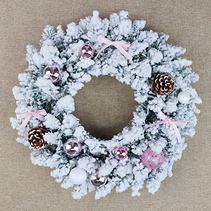 Christmas Wreath for Front Door - 18' White Chirsmtas Wreath wit Pink Ornaments, Christmas Wreath... | Amazon (US)