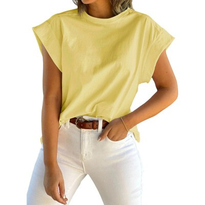 Imily Bela Womens Summer Cap Sleeve Tank Top Crew Neck Solid Casual Loose Fit Basic Tee Shirt Yellow XXL | Target