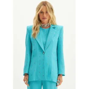 Blazer Alfaiataria Alongado Com Tacha Azul G | OffPremium (BR)