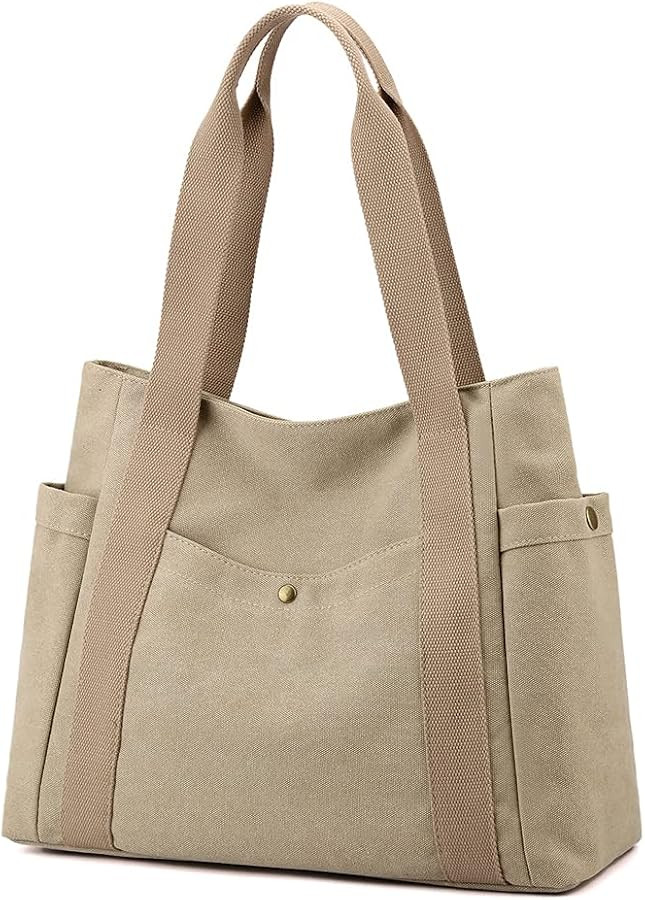 Women's Canvas Tote Handbags Multi-pocket Retro Casual Shoulder Bag Top Handle Satchel Tote Purse | Amazon (US)