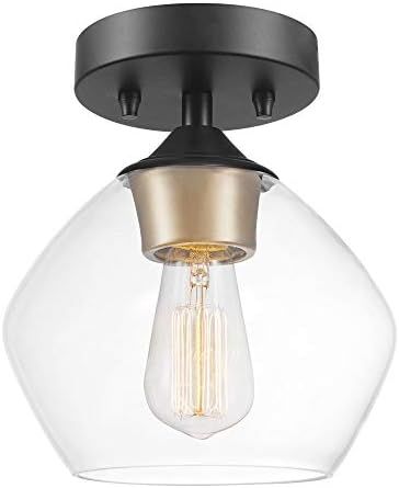 Globe Electric 60333 Harrow Light Semi-Flush Mount, Clear Glass Shade, 9.1", Matte Black W/Gold A... | Amazon (US)