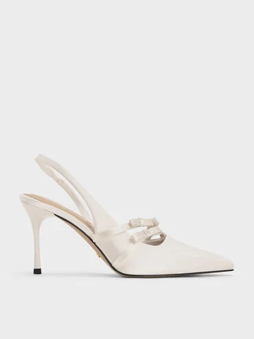 White Jessy Recycled Polyester Bow Slingback Pumps | CHARLES & KEITH UK | Charles & Keith UK