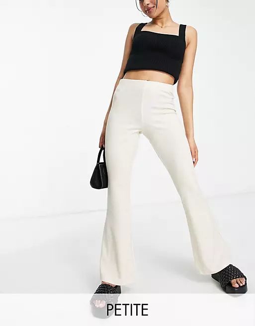 Topshop Petite speckled rib flare pants in stone | ASOS (Global)