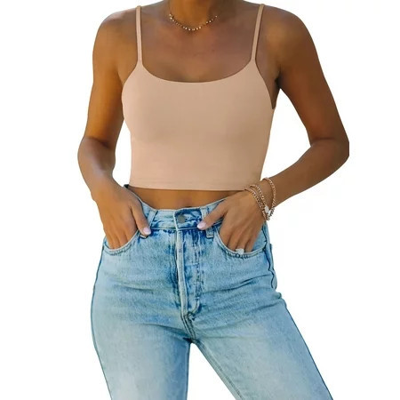 REORIA Womens Crop Tops Double Layer Sling Square Neck Basic Cropped Tank Top | Walmart (US)