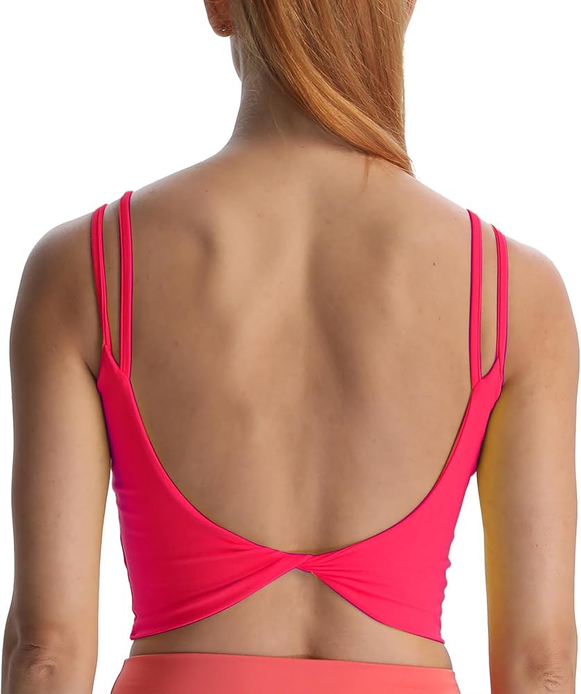Aoxjox Women's Workout Sports Bras Fitness Padded Backless Yoga Crop Tank Top Twist Back Cami | Amazon (US)