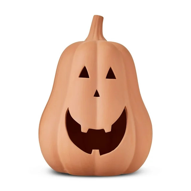 Halloween Brown Clay Tall Pumpkin Outdoor Decoration, 13"H, by Way To Celebrate | Walmart (US)