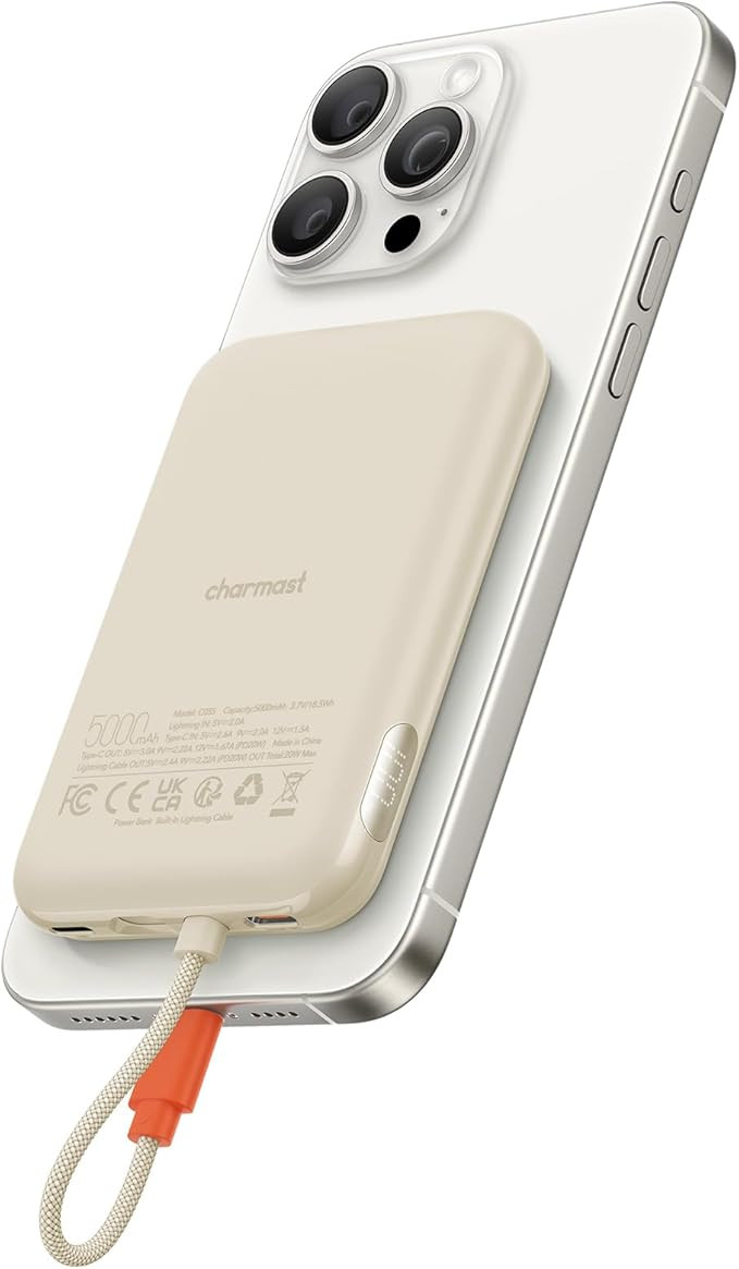 Charmast Slim Portable Charger, 5000mAh Fast Charging Power Bank Built in for iPhone Cable, Digit... | Amazon (US)