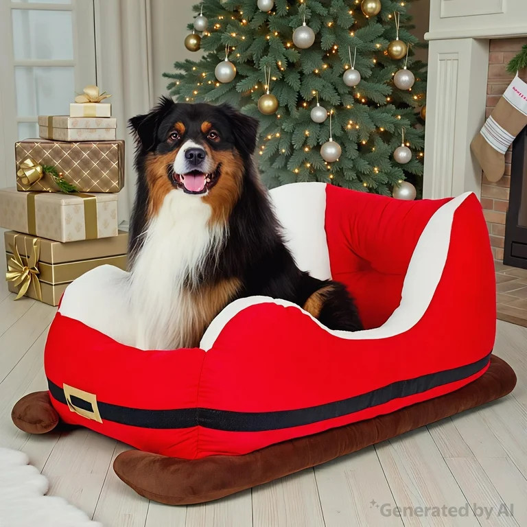 Vibrant Life Santa's Sleigh Extra Large Holiday Pet Bed, Red and White, 40" x 28" x 19" | Walmart (US)