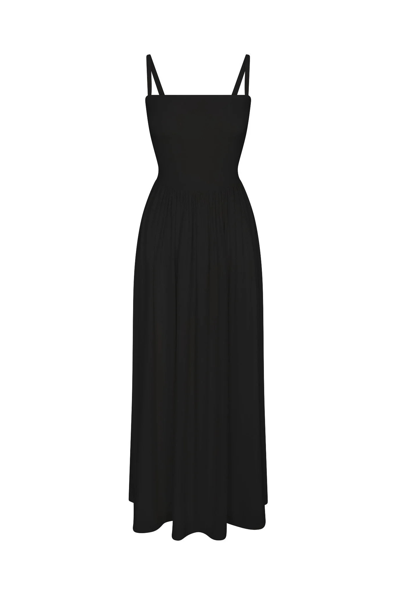 Square Neck Gathered A-Line Maxi Dress in Compact Jersey | Anemos Swim (US)