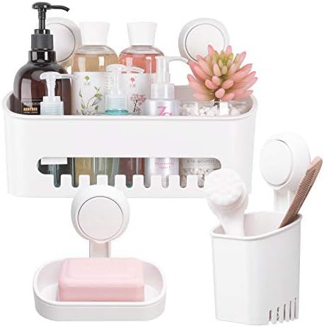 TAILI Shower Caddy Removable Vacuum Suction Cup Storage Basket +Toothbrush Holder + Soap Dish, DI... | Amazon (US)