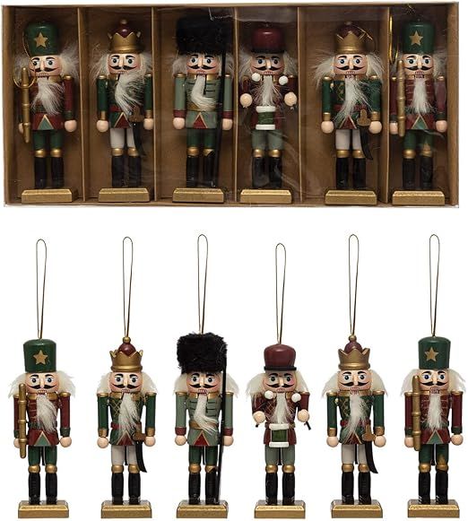 Creative Co-Op Wood Nutcracker Ornaments, Multicolor, Boxed, 13"L x 6"W x 1"H, Set Of 6 Styles | Amazon (US)