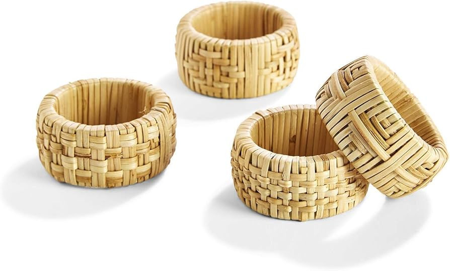Two's Company Cane Napkin Rings, Set of 4, Hand-Crafted, Cane/Plastic | Amazon (US)