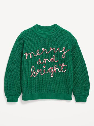 Mock-Neck Embroidered Graphic Sweater for Toddler Girls | Old Navy (US)