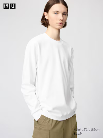 AIRism Cotton Crew Neck T-Shirt (Long Sleeve) | UNIQLO (UK)