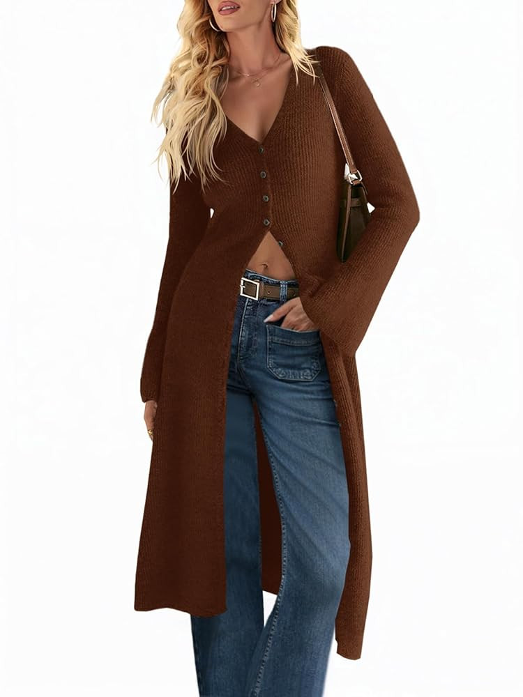 Saodimallsu Womens Long Cardigan Sweaters Oversized Bell Sleeve Open Front Button Down Casual Kni... | Amazon (US)