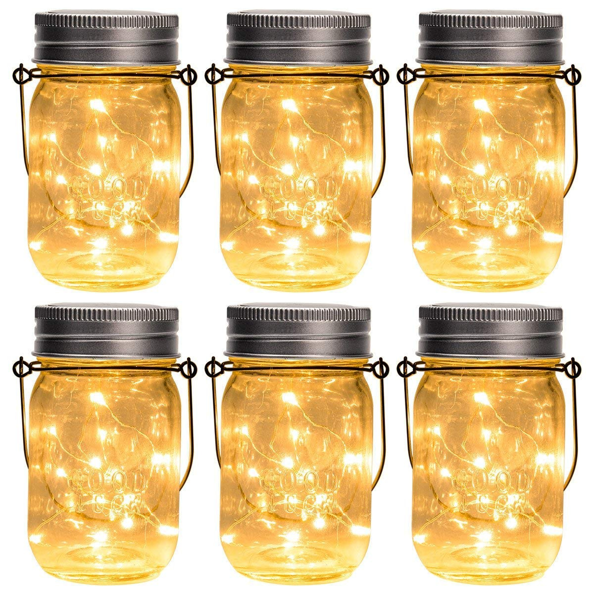 GIGALUMI Hanging Solar Mason Jar Lights, 6 Pack 30 Led String Fairy Lights Hanging Solar Lanterns... | Amazon (US)
