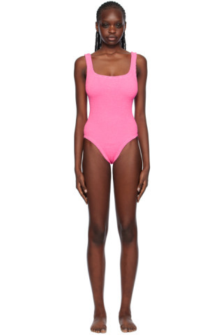 Hunza G - Pink Square Neck Swimsuit | SSENSE