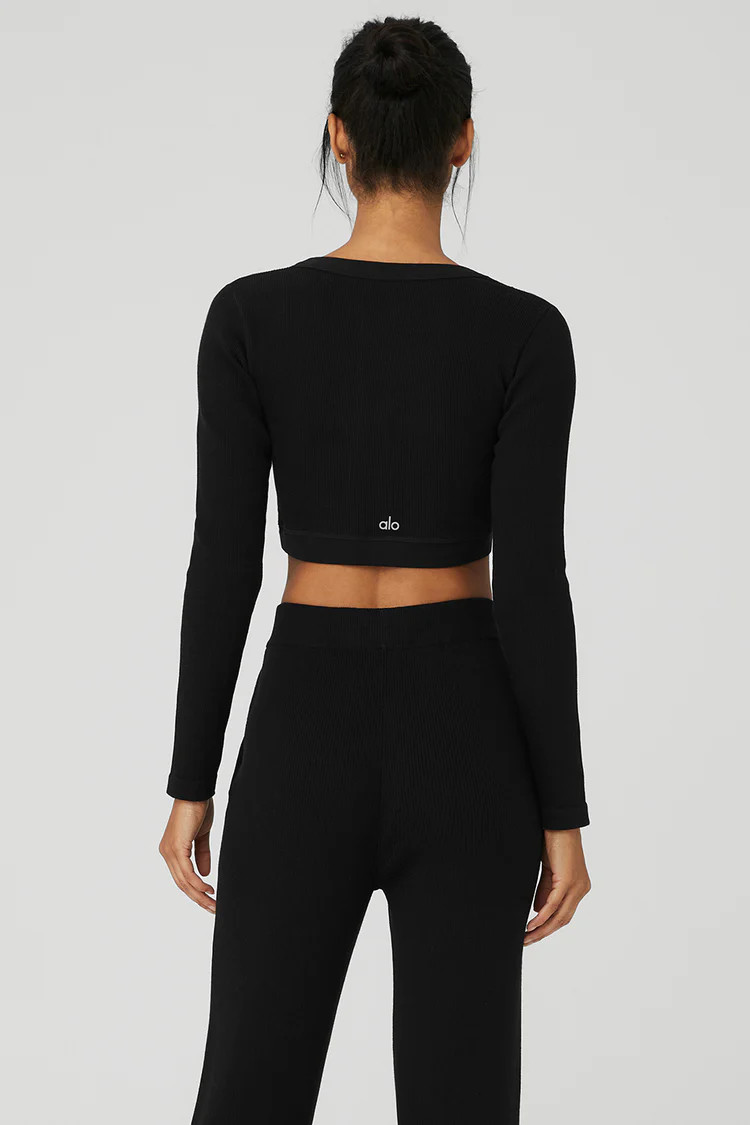 Seamless Ribbed Cropped Serene Long Sleeve | Alo Yoga (US)
