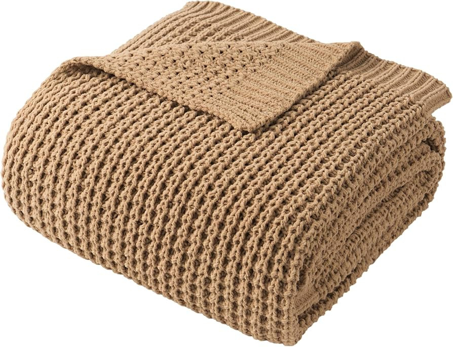 Beige Throw Blanket for Couch, Tan Waffle Knitted Throw Blankets 50"x60" | Amazon (US)