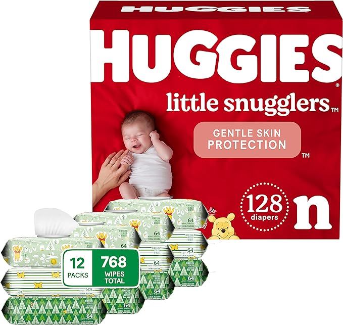 HUGGIES Baby Diapers and Wipes Bundle: Huggies Little Snugglers Newborn Size, 128ct & Natural Car... | Amazon (US)