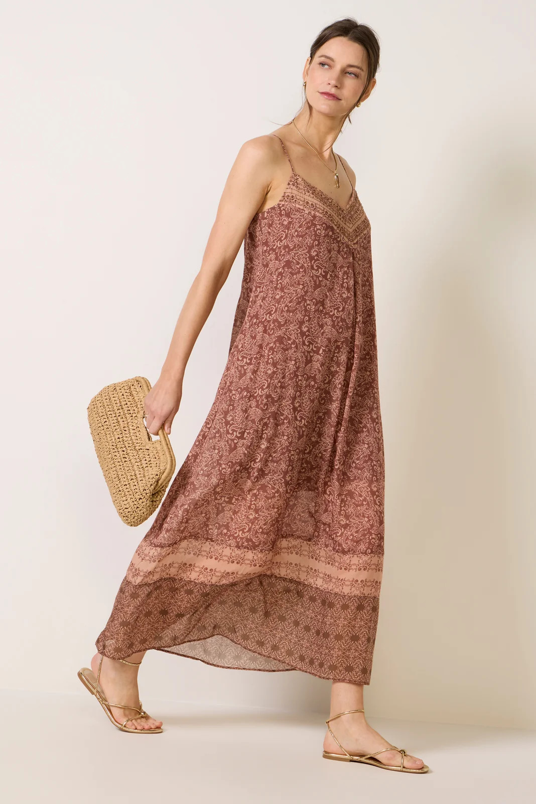 SANCTUARY Women's Coastal V Neck Dress, Size Medium, Mosaicclayw/Border Brown | Evereve