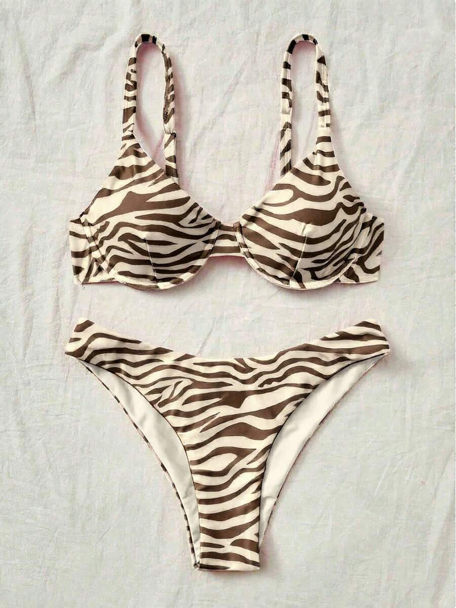 Swim Vcay All-Over Print Split Strap Bikini Swimsuit Set For Summer Beach Vacation | SHEIN